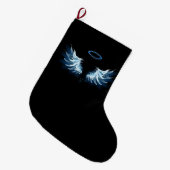 Blauwe Ggloed Angel Wings op zwarte achtergrond Grote Kerstsok (Voorkant (Hangend))