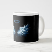 Blauwe Ggloed Angel Wings op zwarte achtergrond Grote Koffiekop (Voorkant rechts)
