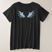 Blauwe Ggloed Angel Wings op zwarte achtergrond Grote Maat T-shirt (Design achterkant)