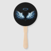 Blauwe Ggloed Angel Wings op zwarte achtergrond Handwaaier (Achterkant)