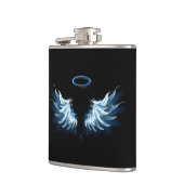 Blauwe Ggloed Angel Wings op zwarte achtergrond Heupfles (Links)