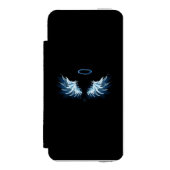 Blauwe Ggloed Angel Wings op zwarte achtergrond Incipio iPhone Portemonnee Hoesje (Voorkant Agenda)