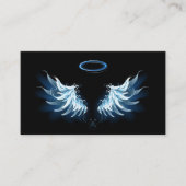 Blauwe Ggloed Angel Wings op zwarte achtergrond Informatiekaartje (Voorkant)