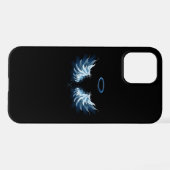 Blauwe Ggloed Angel Wings op zwarte achtergrond iPhone Hoesje