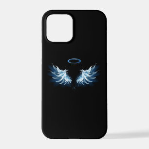 Blauwe Ggloed Angel Wings op zwarte achtergrond iPhone 12 Pro Hoesje