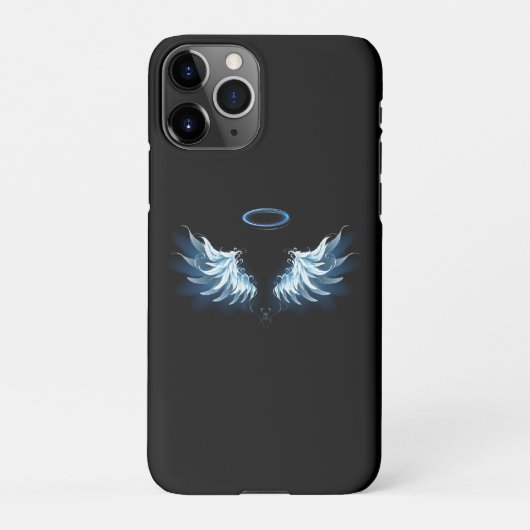 Blauwe Ggloed Angel Wings op zwarte achtergrond iPhone Hoesje (Achterkant)