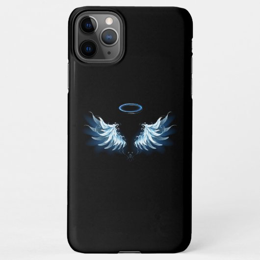 Blauwe Ggloed Angel Wings op zwarte achtergrond iPhone Hoesje (Achterkant)