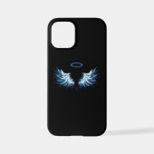 Blauwe Ggloed Angel Wings op zwarte achtergrond iPhone Hoesje (Achterkant)