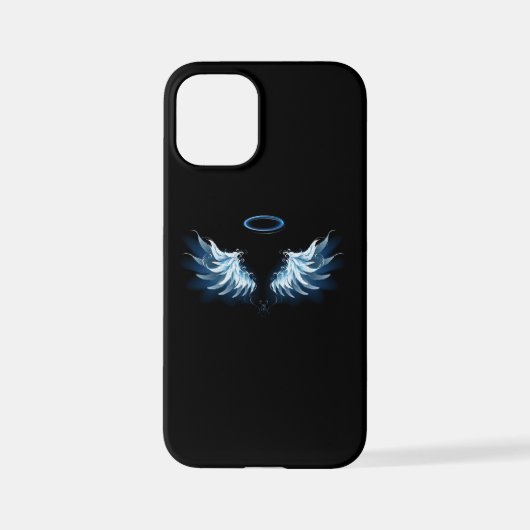 Blauwe Ggloed Angel Wings op zwarte achtergrond iPhone Hoesje (Achterkant)