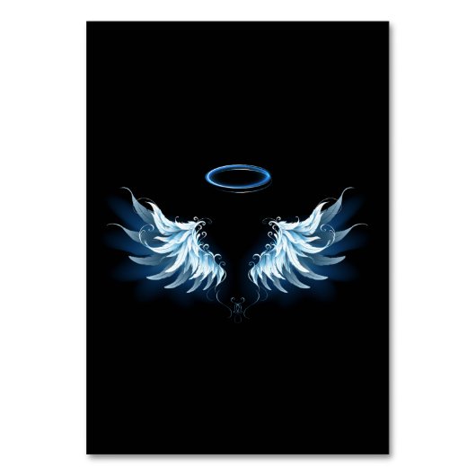 Blauwe Ggloed Angel Wings op zwarte achtergrond Kaart (Voorkant)