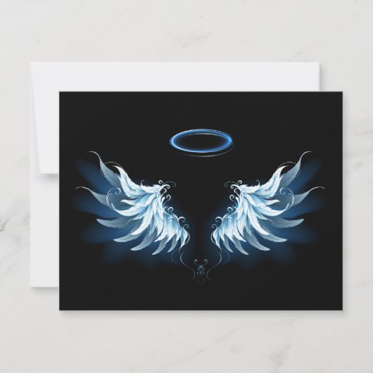 Blauwe Ggloed Angel Wings op zwarte achtergrond Kaart (Voorkant)