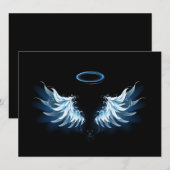 Blauwe Ggloed Angel Wings op zwarte achtergrond Kaart (Voorkant / Achterkant)