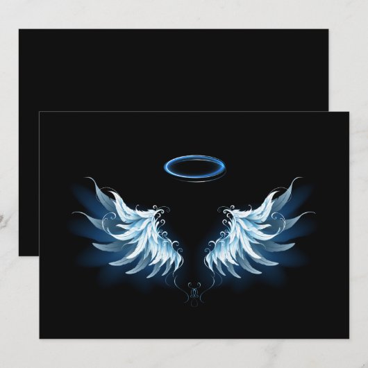 Blauwe Ggloed Angel Wings op zwarte achtergrond Kaart (Voorkant / Achterkant)