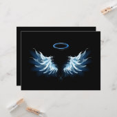 Blauwe Ggloed Angel Wings op zwarte achtergrond Kaart (Voorkant / Achterkant in situ)