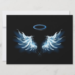 Blauwe Ggloed Angel Wings op zwarte achtergrond Kaart