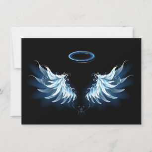 Blauwe Ggloed Angel Wings op zwarte achtergrond Kaart