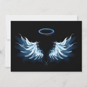 Blauwe Ggloed Angel Wings op zwarte achtergrond Kaart