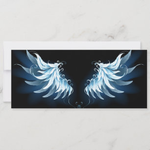 Blauwe Ggloed Angel Wings op zwarte achtergrond Kaart