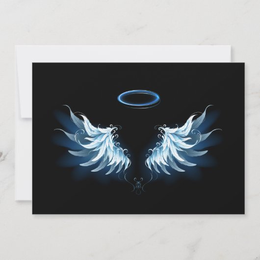 Blauwe Ggloed Angel Wings op zwarte achtergrond Kaart (Voorkant)