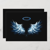 Blauwe Ggloed Angel Wings op zwarte achtergrond Kaart (Voorkant / Achterkant)