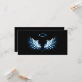 Blauwe Ggloed Angel Wings op zwarte achtergrond Kaart