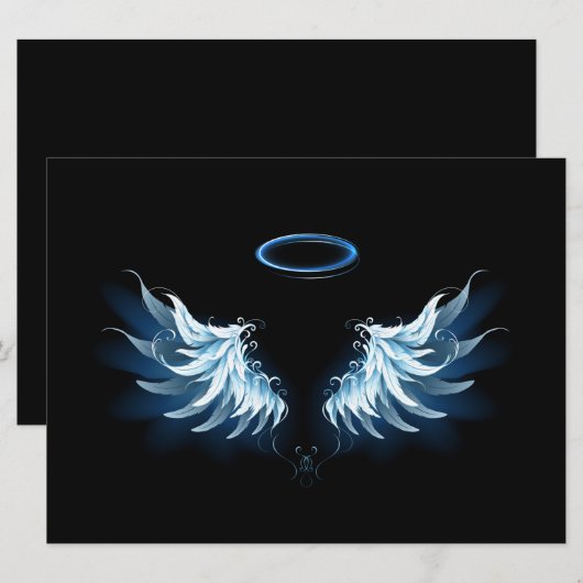 Blauwe Ggloed Angel Wings op zwarte achtergrond Kaart (Voorkant / Achterkant)