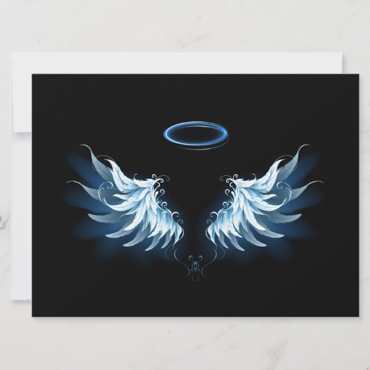 Blauwe Ggloed Angel Wings op zwarte achtergrond Kaart (Voorkant)