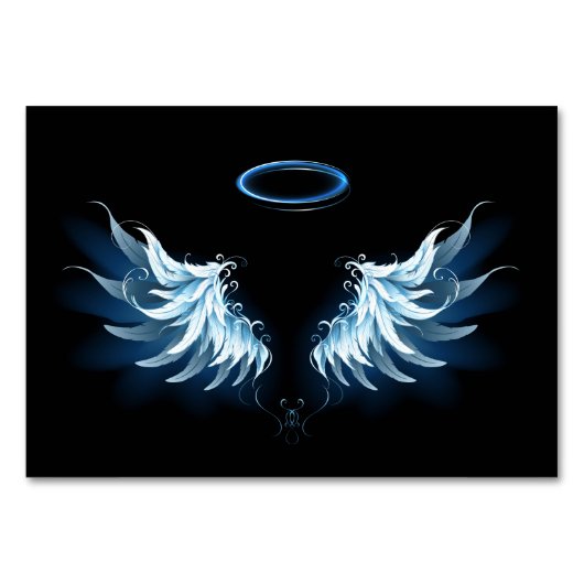 Blauwe Ggloed Angel Wings op zwarte achtergrond Kaart (Voorkant)