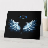 Blauwe Ggloed Angel Wings op zwarte achtergrond Kaart (Voorkant)