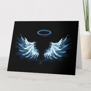 Blauwe Ggloed Angel Wings op zwarte achtergrond Kaart