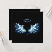 Blauwe Ggloed Angel Wings op zwarte achtergrond Kaart (Voorkant / Achterkant in situ)