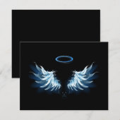 Blauwe Ggloed Angel Wings op zwarte achtergrond Kaart (Voorkant / Achterkant)