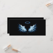 Blauwe Ggloed Angel Wings op zwarte achtergrond Kaart (Voorkant / Achterkant in situ)
