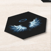 Blauwe Ggloed Angel Wings op zwarte achtergrond Kartonnen Onderzetters (Schuin)