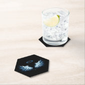 Blauwe Ggloed Angel Wings op zwarte achtergrond Kartonnen Onderzetters (Insitu)