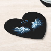 Blauwe Ggloed Angel Wings op zwarte achtergrond Kartonnen Onderzetters (Gekanteld)