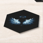 Blauwe Ggloed Angel Wings op zwarte achtergrond Kartonnen Onderzetters (Schuin)