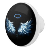 Blauwe Ggloed Angel Wings op zwarte achtergrond Keramische Knop (Rechts)