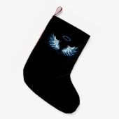 Blauwe Ggloed Angel Wings op zwarte achtergrond Kleine Kerstsok (Voorkant (Hangend))