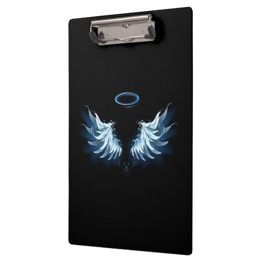 Blauwe Ggloed Angel Wings op zwarte achtergrond Klembord (Links)