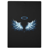 Blauwe Ggloed Angel Wings op zwarte achtergrond Klembord (Achterkant)