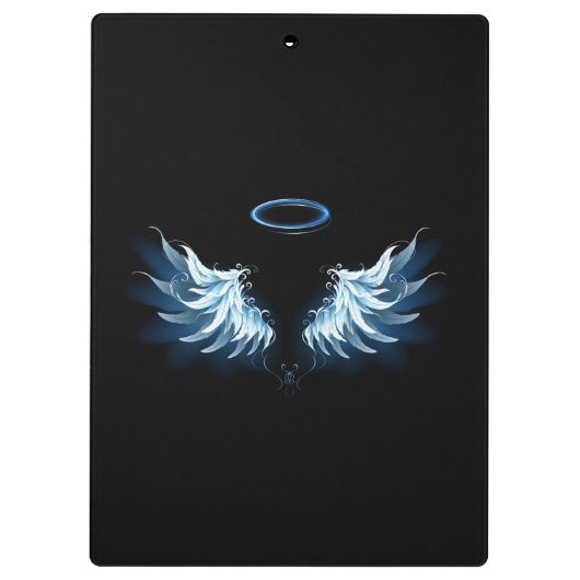 Blauwe Ggloed Angel Wings op zwarte achtergrond Klembord (Achterkant)