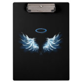 Blauwe Ggloed Angel Wings op zwarte achtergrond Klembord (Voorkant)