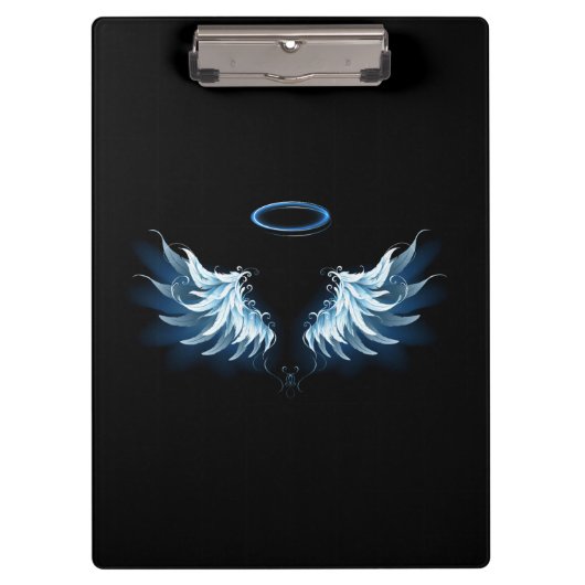 Blauwe Ggloed Angel Wings op zwarte achtergrond Klembord (Voorkant)
