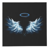 Blauwe Ggloed Angel Wings op zwarte achtergrond Kubus (Voorkant)