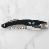 Blauwe Ggloed Angel Wings op zwarte achtergrond Kurkentrekker (Achterkant)