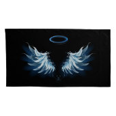Blauwe Ggloed Angel Wings op zwarte achtergrond Kussensloop (Achterkant-Rechts)