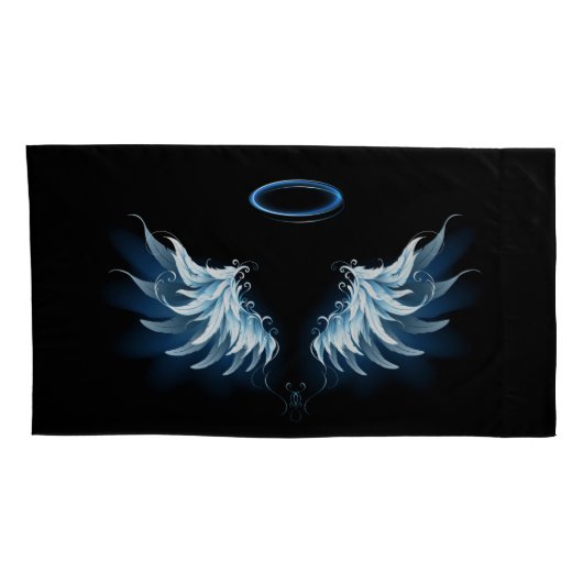 Blauwe Ggloed Angel Wings op zwarte achtergrond Kussensloop (Achterkant-Rechts)