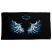 Blauwe Ggloed Angel Wings op zwarte achtergrond Kussensloop (Voorkant-Rechts)