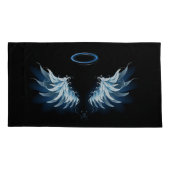 Blauwe Ggloed Angel Wings op zwarte achtergrond Kussensloop (Achterkant-Links)
